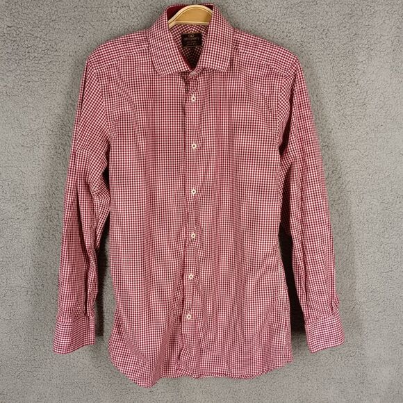 Alpha Perry Slim Fit Men Medium Red White Gingham Check Long Sleeve Button Shirt - Picture 1 of 8